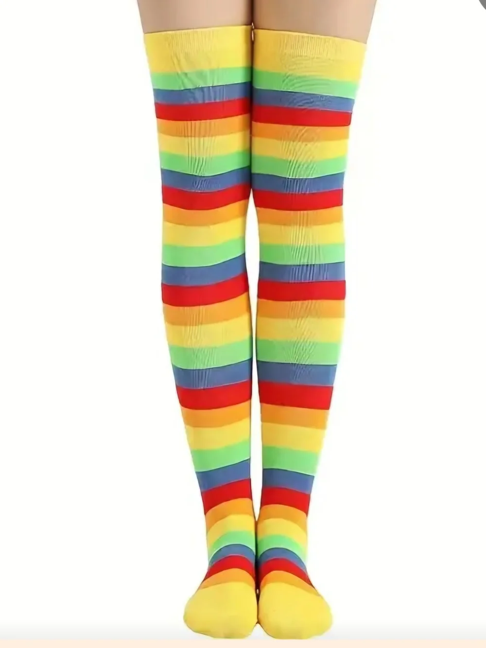 NEW! 🌈 🧦 PRIDE & SOLIDARITY Rainbow Striped HIGH SOCKS CUTE RETRO FUN ONE SIZE